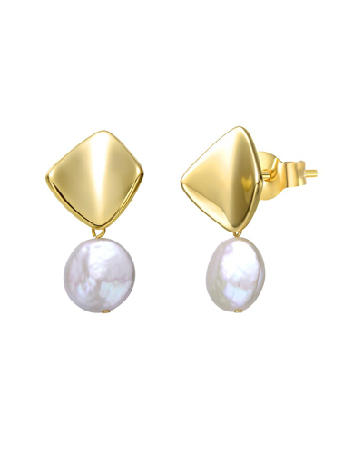 Genevive 14k Plated 13mm Pearl Dangle Earrings