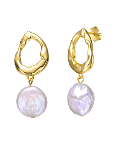 Genevive 14k Plated 13mm Pearl Dangle Earrings