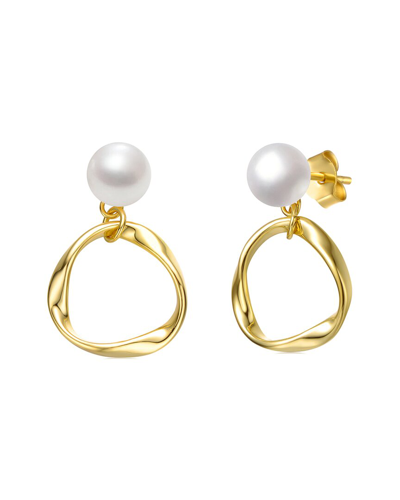 Genevive 14k Plated 8mm Pearl Dangle Earrings