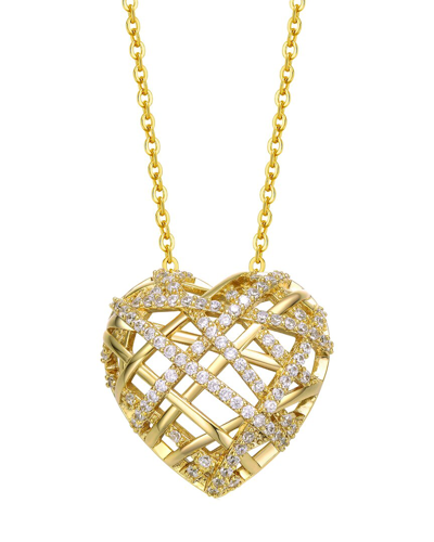 Genevive 14k Plated Diamond Heart Pendant Necklace