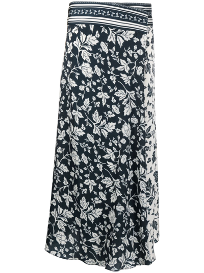 Ba&sh Botanical-print Wrap-design Midi Skirt In Blue