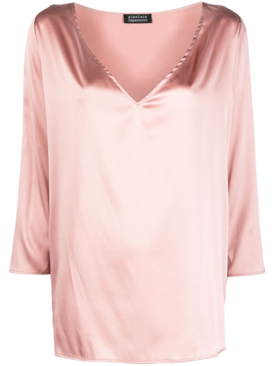 Gianluca Capannolo Nathalie V-neck Silk Blouse In Pink