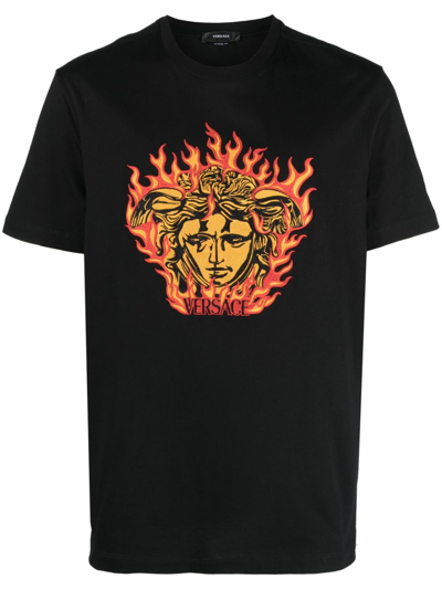Versace Medusa Embroidery Cotton Jersey T-shirt In Black