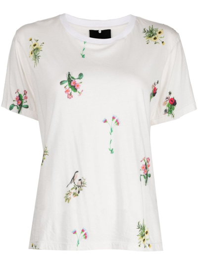 Cynthia Rowley Floral-print Cotton T-shirt In White
