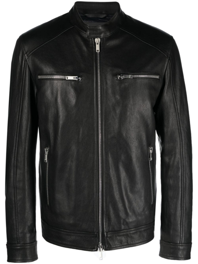 Dondup Long-sleeve Leather Biker Jacket In Black