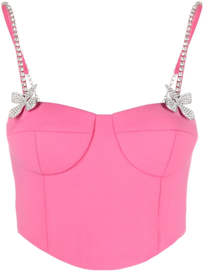 Area Embellished Wool Bustier In Carmine Rose