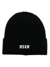 MSGM LOGO-EMBROIDERED RIBBED-KNIT BEANIE