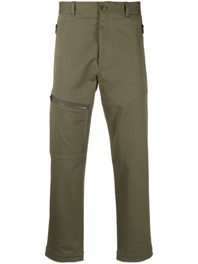 Moncler Logo-patch Straight-leg Trousers In Green