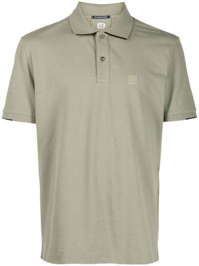 C.p. Company Logo-patch Two-tone Polo Shirt In Green