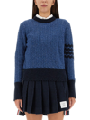 Thom Browne Cable-knit Pointelle Stitch Jumper In Blue