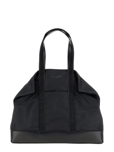 Alexander Mcqueen Black Grosgrain De Manta Tote