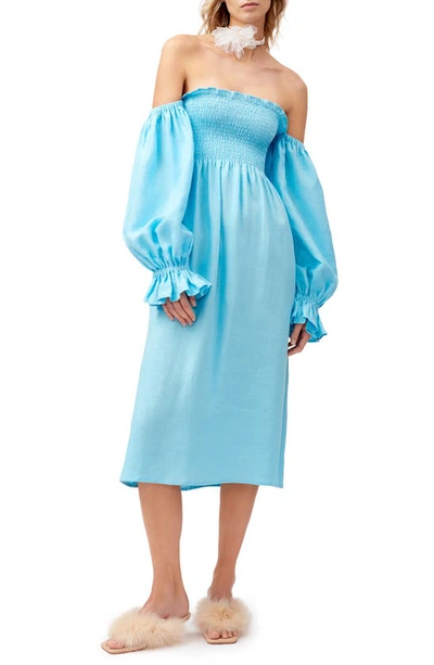 Sleeper Atlanta Linen Midi Dress In Blue