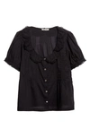 Sandy Liang Marl Pintuck Cotton Voile Blouse In Black