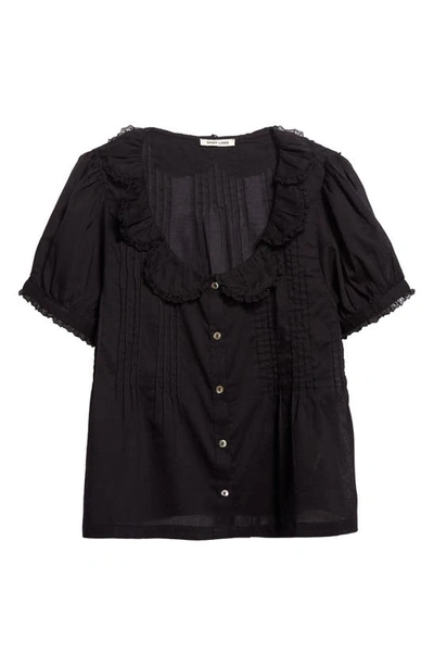 Sandy Liang Marl Pintuck Cotton Voile Blouse In Black