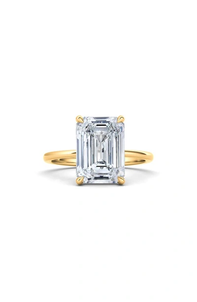 Hautecarat Emerald Cut Lab Created Diamond Ring In 18k Yellow Gold