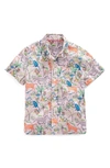 Mini Boden Kids' Vacation Short Sleeve Linen & Cotton Button-down Shirt In Cameo Pink Tropical Garden