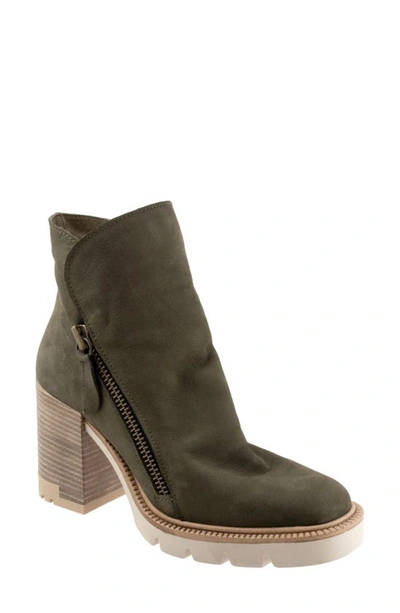 Bueno Elliott Block Heel Bootie In Army Green Nubuck