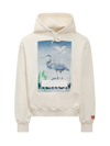 Heron Preston Censored Heron Print Cotton Hoodie In White/lightblu