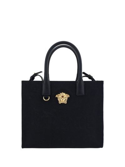 Versace Small Shopper Bag In Nero+oro