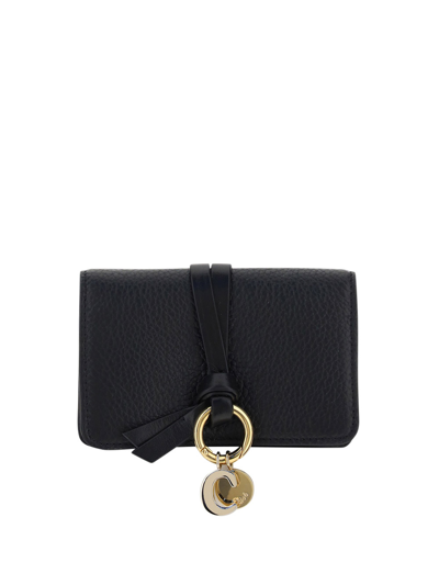 Chloé Alphabet Trifold Leather Wallet In Black