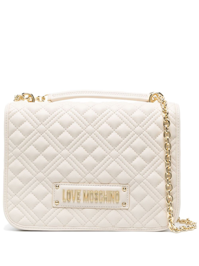 Love Moschino Logo-plaque Quilted Shoulder Bag In Ivory