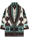 Alanui Icon Jacquard Fringe Belted Cashmere Cardigan In Nero