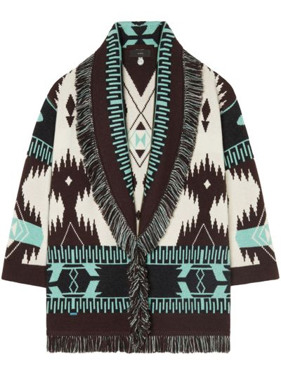 Alanui Icon Jacquard Fringe Belted Cashmere Cardigan In Multicolor