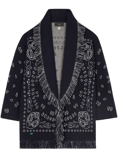 Alanui Bandana Jacquard Cashmere Cardigan In Blue