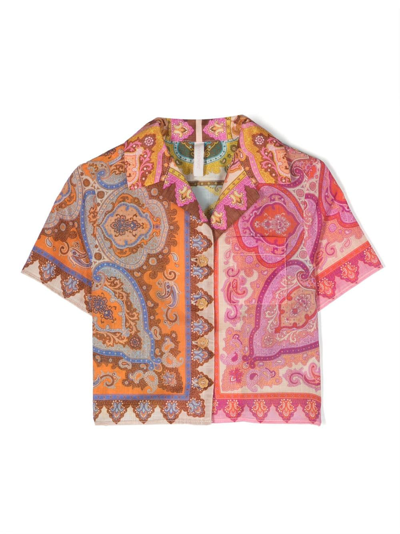 Zimmermann Kids' Halycon Paisley Cotton Shirt In Pink