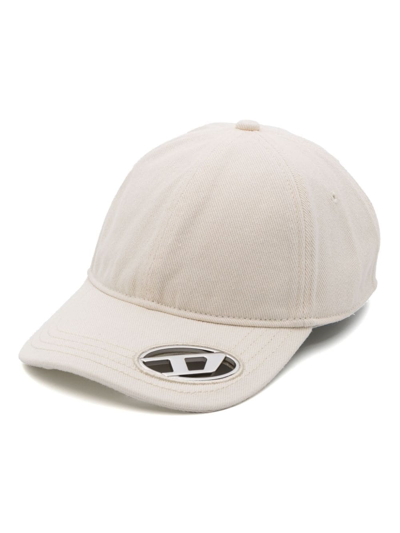 Diesel Metal Oval-d Cotton Baseball Cap In White