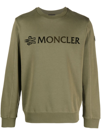 Moncler Logo-print Cotton Sweatshirt In 818 Olive Green