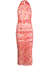 Marco Rambaldi Printed Mesh Midi Wrap Dress In Orange