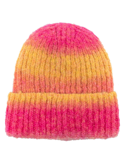 Msgm Striped Chunky-knit Beanie In Orange