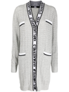 Karl Lagerfeld Boucle' Fabric Feminine Cardigan With Logoed Bands In White