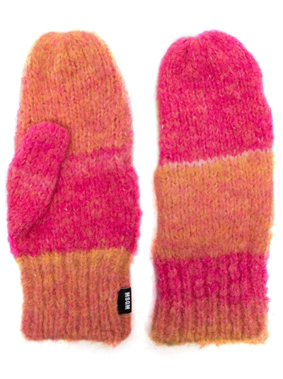 Msgm Striped Chunky-knit Gloves In Orange