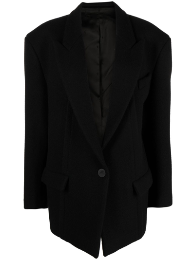 Attico Oversized Glen Blazer With Asymmetric Hem In Black