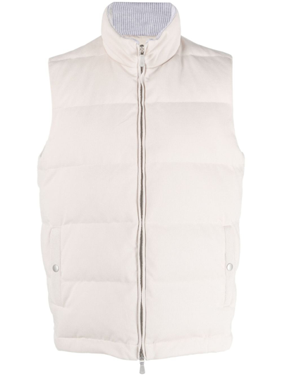 Eleventy Padded Zipped Cotton Gilet In Neutrals
