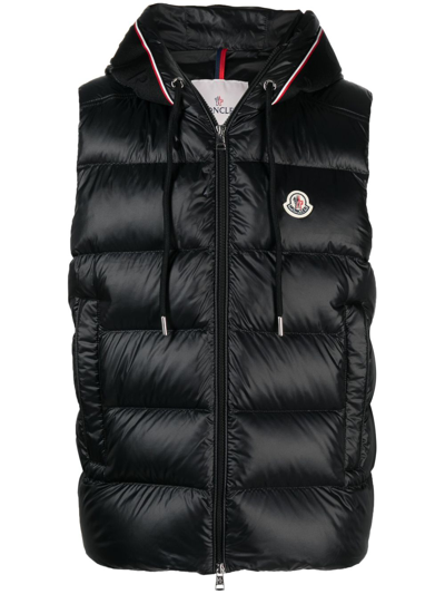 Moncler Logo-patch Quilted Hooded Gilet In Black