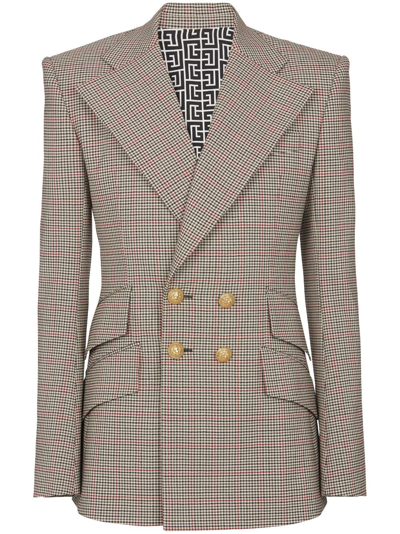 Balmain Prince Of Wales Double-breasted Blazer In Grey