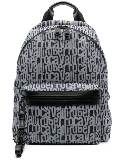 Roberto Cavalli Logo-jacquard Denim Backpack In D0876