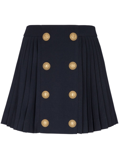 Balmain Button-detail Pleated Miniskirt In Black