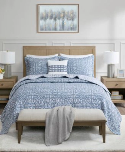 Madison Park Signature Harmony Oversized Reversible Matelasse 4 Piece Coverlet Set Collection In Blue