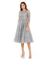 Mac Duggal Sequin Embellished Midi Dress In Platinum
