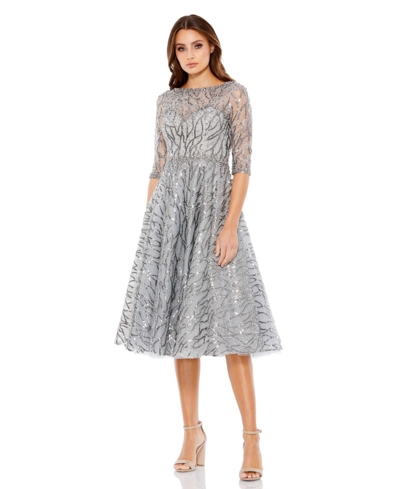Mac Duggal Women's Embellished 3/4 Sleeve A Line Dress In Platinum