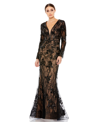 MAC DUGGAL WOMEN'S EMBELLISHED LONG SLEEVE PLUNGE NECK TRUMPET GOWN