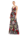 Mac Duggal Floral Embroidery Lace Column Gown In Black Mult