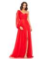 Mac Duggal Flowy One Sleeve Chiffon Gown In Red