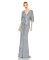 Mac Duggal Wide Sleeve Sequin Gown In Slate Blue