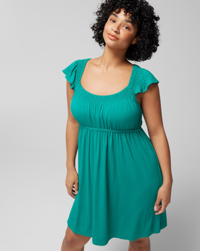 Soma Cool Nights Smocked Neck Chemise In Cascade Green
