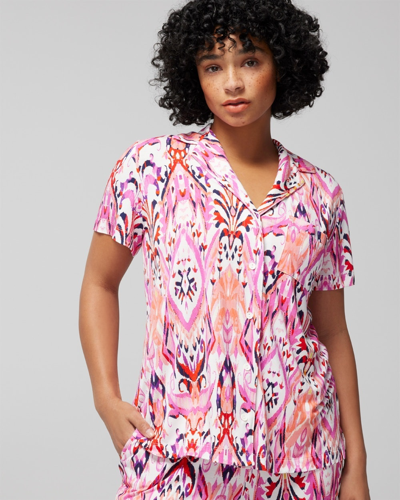 Soma Cool Nights Short Sleeve Notch Collar In Moroccan Ikat Pink
